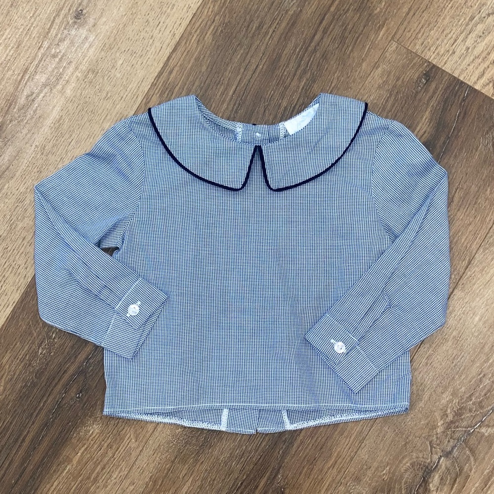 Lavender Blue Pan Collar Long Sleeve Shirt Top Layer Gingham Dress Navy Blue 24m